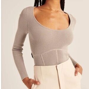 Ribbed Scoop Neck Sweater Top